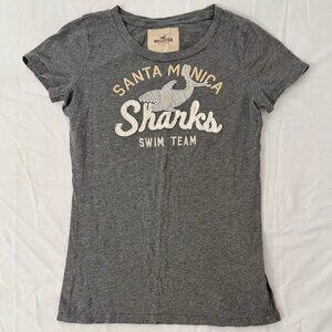 Hollister Women's Medium Heather Gray "Santa Monica Shark Swim Team" Tee Y2K